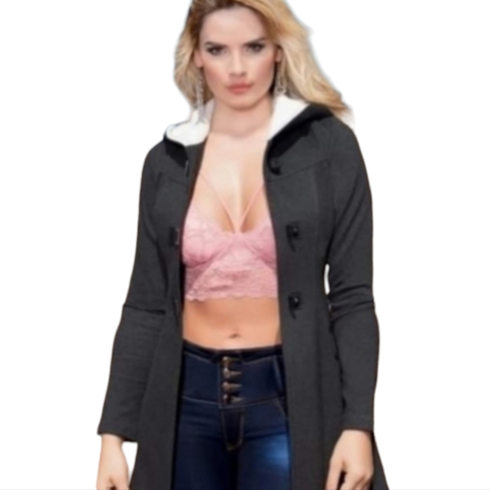 Modana Long Fitted Blazer/Jacket with Sherpa style hood Size: L
